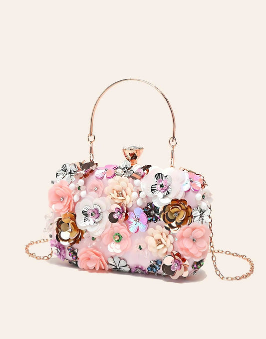 Blooming Blossom 3D Floral Crystal Clutch – Elegant Statement Bag for Weddings & Special Occasions