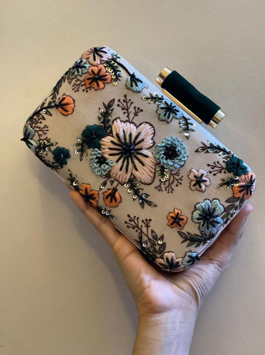 Floral Embroidered Clutch – Artisan Occasion Handmade Bag for Women UK